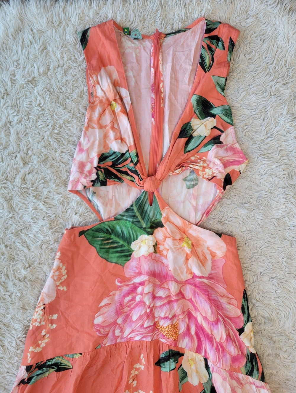 Farm Rio Floral Colorful Cut Out Dress High Low Size Small - Picture 3 of 10